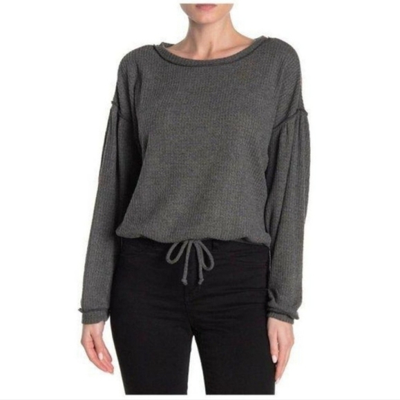 Socialite charcoal grey oversized waffle knit tie front top - Picture 1 of 8